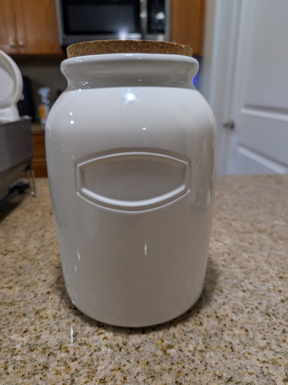 White Ceramic Kitchen Canister with Cork Lid